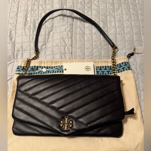 Tory Burch Kira Quilted Chevron Clutch in black leather
